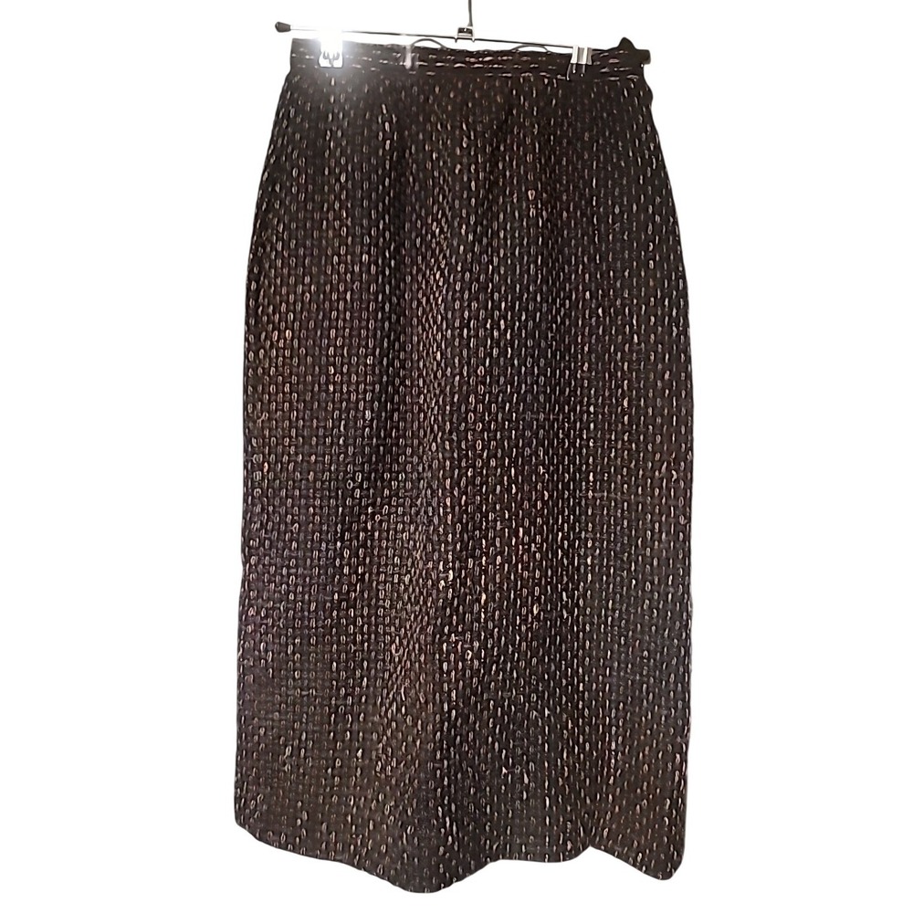 Vintage‎ Metallic Textured Midi Pencil Skirt Copper Gold High Waist Front Slit